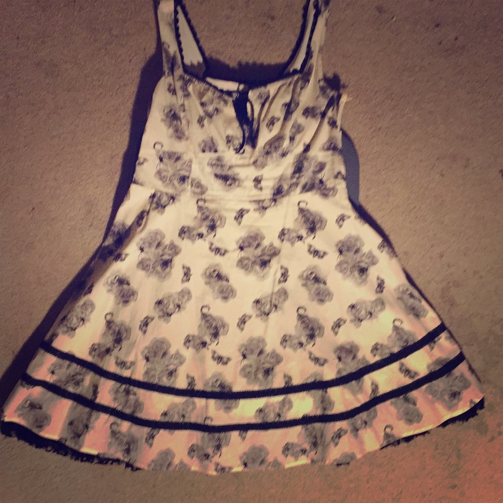 Cream Dress with Flowers and Bugs